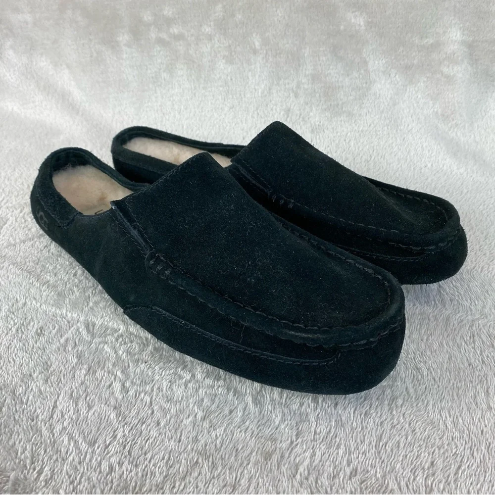 UGG Alamar Men Clog Slippers Size 8 Black Suede Shearling Sheepskin Slip On NEW